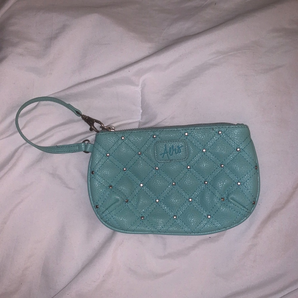Teal Aero Studded Zipper Wristlet